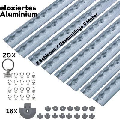 Produktbild von Airlineschiene Zurrschiene halbrund 8x 1?m + 20 Zurrösen + 16 Endkappen – mit Zurrösen & Endkappen – Alu Sicherungsprofil