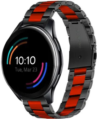 Produktbild von Strap it - Stahlarmband - Kompatibel mit OnePlus Watch Armband - Gliederarmband - Faltschließe - Ersatzarmband Hochwertiger Edelstahl - für Armband Schwarz/Rot