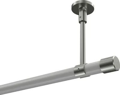 Produktbild von Interdeco Gardinenstange / Vorhangstange Weiß / Edelstahl-Optik, Typ Sonette Santo (Kappe) ohne Ringe, Deckenmontage, 20 mm Ø 1-läufig, 240 cm