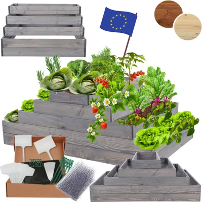 Produktbild von MODO24 Hochbeet Holz, Pflanzkasten, Massivholz, Kiefer, Kräuterbeet, Blumenkasten, Garten, Terrasse, 45x117x90 cm, Grau, ZP09