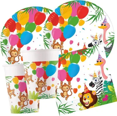 Produktbild von Zoo / Dschungel Partyset zum Kindergeburtstag 52 tlg.