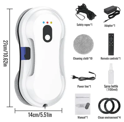 Zdjęcie produktu dla Robot do mycia okien - W16S - Automatyczne czyszczenie - Moc ssania 5600 Pa - Ultradźwiękowy system rozpylania wody - Sterowanie zdalne - Do mycia wysokich okien i płytek