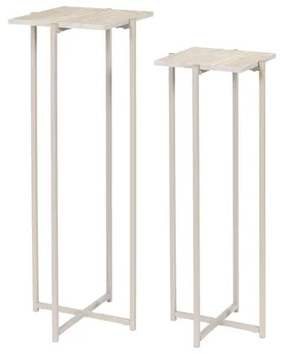 Produktbild von HowHomely Blumenständer Pflanzenhocker 2er Set Metall MDF beige Pflanzenständer