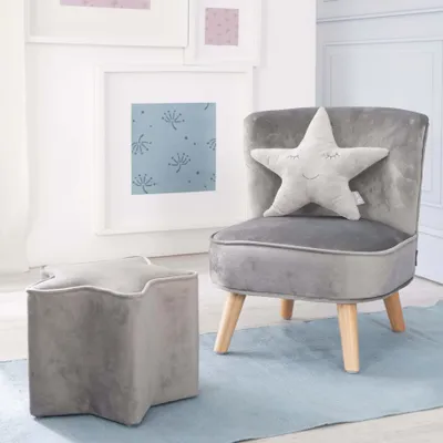 Produktbild von roba Bundle „Lil Sofa” inkl. Kindersessel, Sternhocker, Sternenkissen in silbergrau