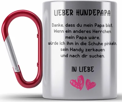 Produktbild von Trendation - Hunde Papa Geschenk Edelstahl Tasse Karabiner mit Spruch für Hundepapa (Rot)