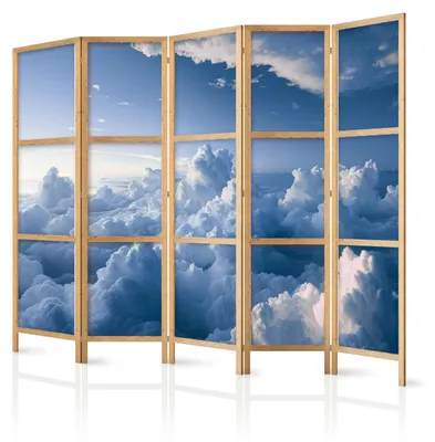 Produktbild von Muralo Japanischer PARAVENT 5-teilig Raumteiler klappbar PREMIUM-Vliesleinwand WOLKEN 3D für Schlafzimmer 225cmx172cm
