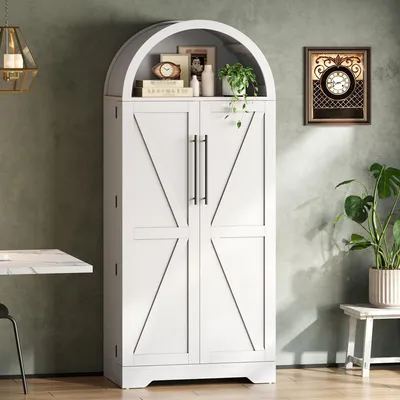 Productafbeelding van Boogschuifkast 165x70x40, vitrine/wijnkast, opbergruimte boven de deur, open bovenkant, wit, geschikt voor verschillende ruimtes.