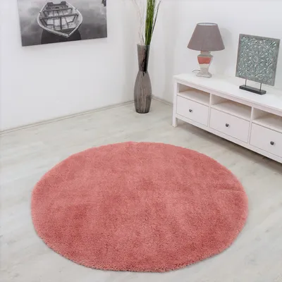 Produktbild von Teppich Hochflor Rosa Extra Weich Mikrofiber Flauschiger für Wohnzimmer, Schlafzimmer, kinderzimmer, Maße:Ø 66 cm Rund