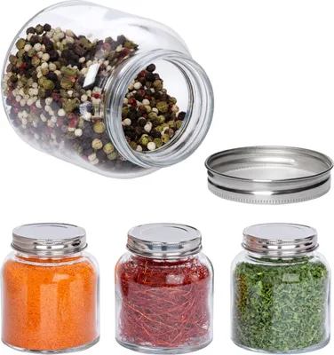 Produktbild von 4-tlg. Gewürz-Gläserset Doria 325 ml bauchiges Vorratsglas mit Schraub-Deckel silber Gläser