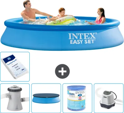 Produktbild von Intex runder aufblasbarer Easy Set-Schwimmpool – 305 x 61 cm – Blau – inklusive Pumpe Abdeckung - Filter - Salzwassersystem - Poolsalz