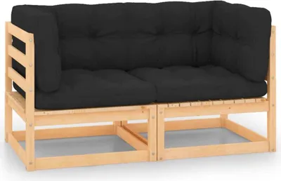 Image de set de 2 canapés d'angle de jardin en pin avec coussins