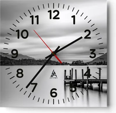 Produktbild von Wanduhr - Quadrat - Glasuhr - Schwarzweiß Landschaft See - 40x40cm - Schleichendes Uhrwerk - Lautlos - zum Aufhängen bereit - Dekoration Modern - Wanddekoration aus Glas - C4AC40x40-4321