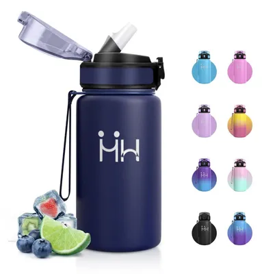 Produktbild von Edelstahl Trinkflasche 500ml Thermosflasche mit Strohhalm Doppelwandig BPA-Frei Kohlensäuregeeignet Dunkelblau
