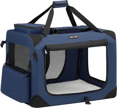 Image de Cage de transport pliable pour chien, en tissu Oxford bleu