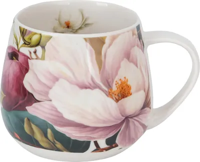 Immagine prodotto di Duo | Tazza in porcellana - 430 ml - Bianca con magnolie - Elegante tazza da caffè - Idea regalo