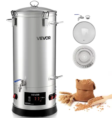 Image de Appareil électrique de brassage de bière VEVOR Chaudière de brassage de bière à usage domestique 30 L, boîtier en acier inoxydable 304, appareil de brassage de la maische avec fût intérieur intégré & poignée renforcée & robinet, système de brassage