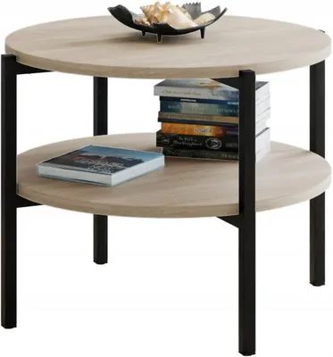Zdjęcie produktu dla Stolik kawowy okrągły loft z półką 55x55x46 cm metalowy czarny