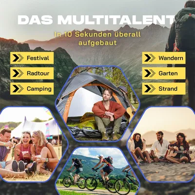Produktbild von Where Tomorrow Lumaland Outdoor Pop Up Kuppelzelt Wurfzelt 2-3 Personen Sekundenzelt Camping Reise Trekking Festival 215 x 195 x 120 cm Tragetasche