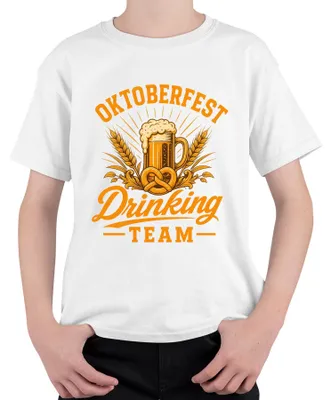 Productafbeelding van , drinkteam, bier, pretzel, Beieren, Wiesn, lederhosen, vrijgezellenfeest, kinder T-shirt, wit, maat 116