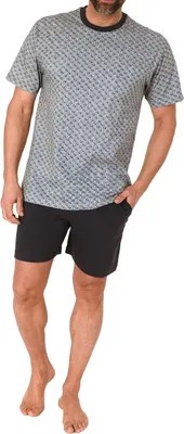 Produktbild von Normann Herren kurzarm Schlafanzug Shorty Pyjama im eleganten Minimalprint ; anthrazit-mel. , 54