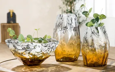 Productafbeelding van Gilde Glasart, Vase, "Arte", Glas, creme, orange, VE 2, L. 16 cm, B. 16 cm, H. 22,5 cm Höhe: 22.50 cm Breite: 16.00 cm Tiefe: 16.00cm 52498