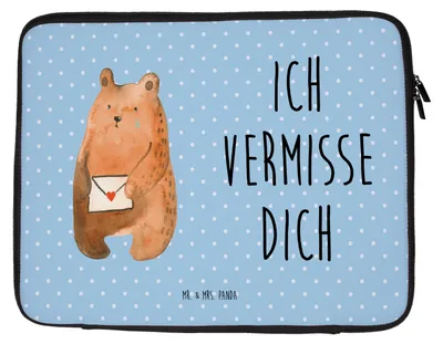 Produktbild von Mr. & Mrs. Panda Notebook Tasche Bär Vermissen 33 x 42 cm - Blau Pastell - Geschenk, Teddy, Laptop, Laptophülle, Notebooktasche, Unglücklich Verliebt, Hülle, Verreist