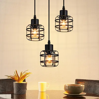 Immagine prodotto di ZMH lampada a sospensione tavolo da pranzo lampada a sospensione in metallo 3 fiamme lampada a sospensione E14 lampada nera lampada a sospensione regolabile in altezza per la cucina (senza lampadina)