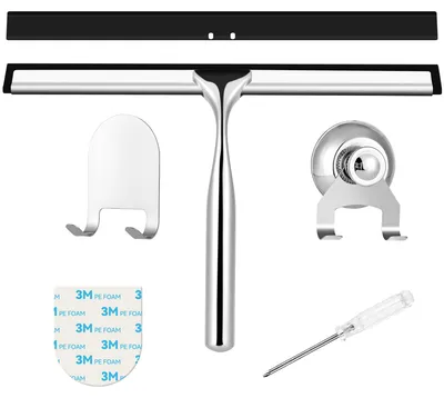 Imagen del producto de Limpiacristales de acero inoxidable, de 25 cm, con lámina de goma reemplazable, para espejos y azulejos