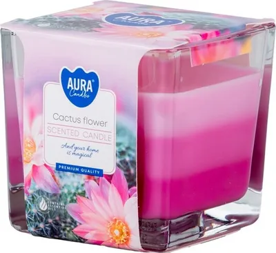 Obrázok produktu pre Sklo hranol 80x80 mm ~32h Cactus Flower trojfarebná vonná sviečka