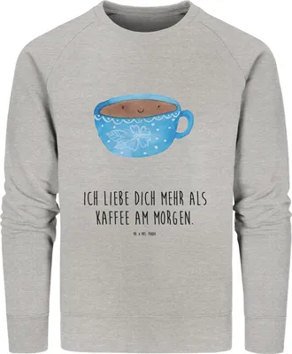 Produktbild von Mr. & Mrs. Panda Baumwoll Pullover Kaffee Tasse Größe L - Heather Grey - Geschenk, Geschmack, Genuss, Pulli, Sweater, Glücklich, Sweatshirt, Liebe, Lustige Sprüche, Bio