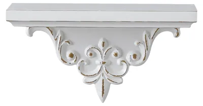 Produktbild von Barockes Wandregal aus Holz, 36 cm; Wandregal in Antikgold, weiß; Regal im Landhausstil, Wanddekoration; Wandregal für Wohnzimmer, Schlafzimmer, Flur