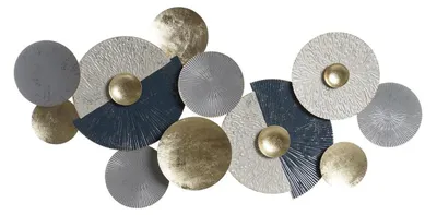 Wanddeko aus Metall, geometrisch, 135,3x5x68,6 cm, blau/weiß/gold