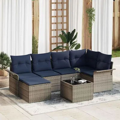 Image de Maison Exclusive - Ensemble canapé de jardin gris en polyrotin