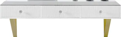 Produktbild von Merax Wandhängender Schminktisch, 3 Schublade mit Trennwänden, Glasplatte, Tablet- und Becherhalter, elegant Kosmetiktisch, Kosmetiktisch, Weiß