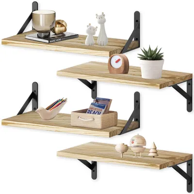 Produktbild von Elzusha – Set aus 4 Holz-Wandregalen mit Metallhalterungen