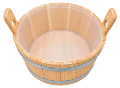 Produktbild von HAF Sauna Fußwanne Lärche 16 Liter naturbelassen | Hochwertige Fußbadewanne mit Kunststoffeinsatz | Fußbecken mit Ø40cm & gefertigt in Deutschland