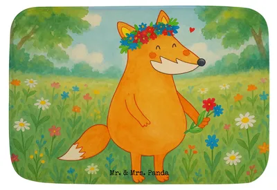 Produktbild von Mr. & Mrs. Panda Badematte Fuchs Blumen Design - Weiß - Geschenk, Duschvorleger, Blume, Ich, Blumenliebe, duschmatte, badezimmervorleger, Badezimmer Matte, Badteppich