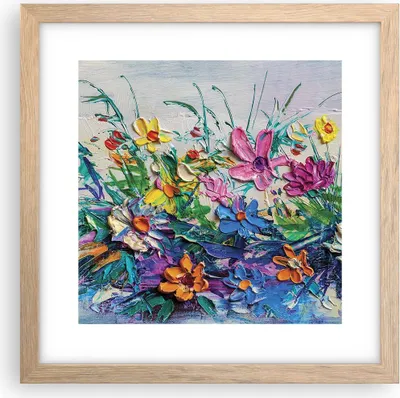 Produktbild von Gerahmtes Poster - Rahmen in heller Eiche - Blumen die Farben pastos - 30x30 cm - Wand Bild - Wanddeko - Wandbilder - Kunstposter - Wandposter - Bilderrahmen - Bilder - Kunstdruck - P2NAC30x30-4521