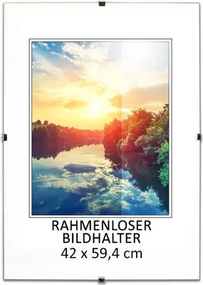 Obrázok produktu pre MG Design Bezrámový obrazový rám, A2, 42 x 59,4 cm - s klipmi, akrylové sklo, HDF doska - na vertikálne alebo horizontálne zavesenie/postavenie
