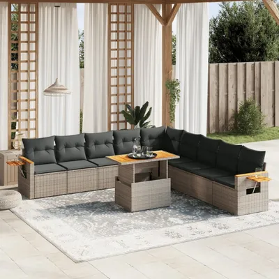 Produktbild von Möbel 11-tlg. Garten-Sofagarnitur mit Kissen Grau Poly Rattan - Sitzgruppe 3273706