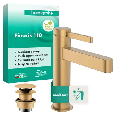 Image de hansgrohe Finoris robinetterie de lavabo monocommande 110 CoolStart avec vidage Push-Open, portée 139mm, 76024140