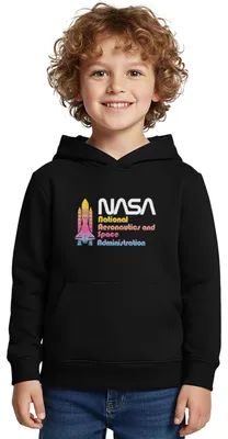Produktbild von Spreadshirt NASA Kinder Premium Hoodie, 146/152 (10 Jahre), Schwarz