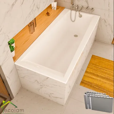 Produktbild von ECOLAM Badewanne 160x75 cm LINDA + Styroporverkleidung befliesbar Acrylwanne Rechteck Sanitäracryl weiß + Ablaufgarnitur Automatik Viega Füße Silikon