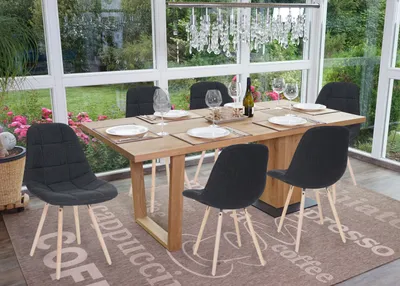 Produktbild von 6er-Set Esszimmerstuhl HWC-A60 II, Stuhl Küchenstuhl, Retro 50er Jahre Design  Stoff/Textil dunkelgrau