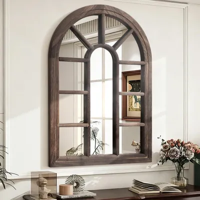 Image de Miroir mural en arc - Grand miroir décoratif en bois pour couloir et chambre - 70 x 50 cm