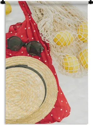 Produktbild von MuchoWow® Wandteppich Wandbehang Sommer - Hut - Tasche 60x90 cm Tapisserie Dekoration Wandtuch - Foto-Teppich - Abwaschbar