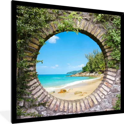 Produktbild von MuchoWow® Gerahmtes Poster Strand - Meer - Aussicht - Sommer 40x40 cm - Poster mit Schwarzem Bilderrahmen Wandposter Rahmen Foto Bilder - Mit Rahmen - Wanddekoration Schlafzimmer