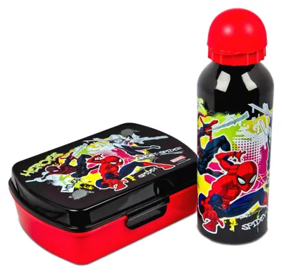 Produktbild von Brotdose Trinkflasche Kinder Spiderman Superheld Lunchbox Aluflasche
