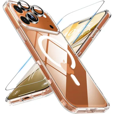 Image de Coque pour iPhone 17 Pro, compatible MagSafe, en verre trempé avec protection pour l'appareil photo, transparente, pour écran de 6,3 pouces