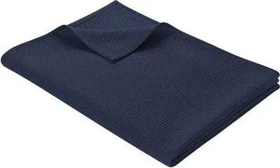 Produktbild von Famanu Decke aus Baumwolle, waffelpiqué, leichte Kuscheldecke, dunkelblau, 150 x 200 cm